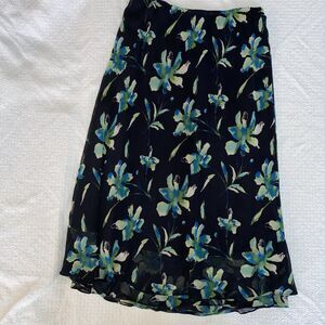 East 5th Floral Chiffon Maxi Skirt Size 14 Blue Green Watercolor Flowy Lined